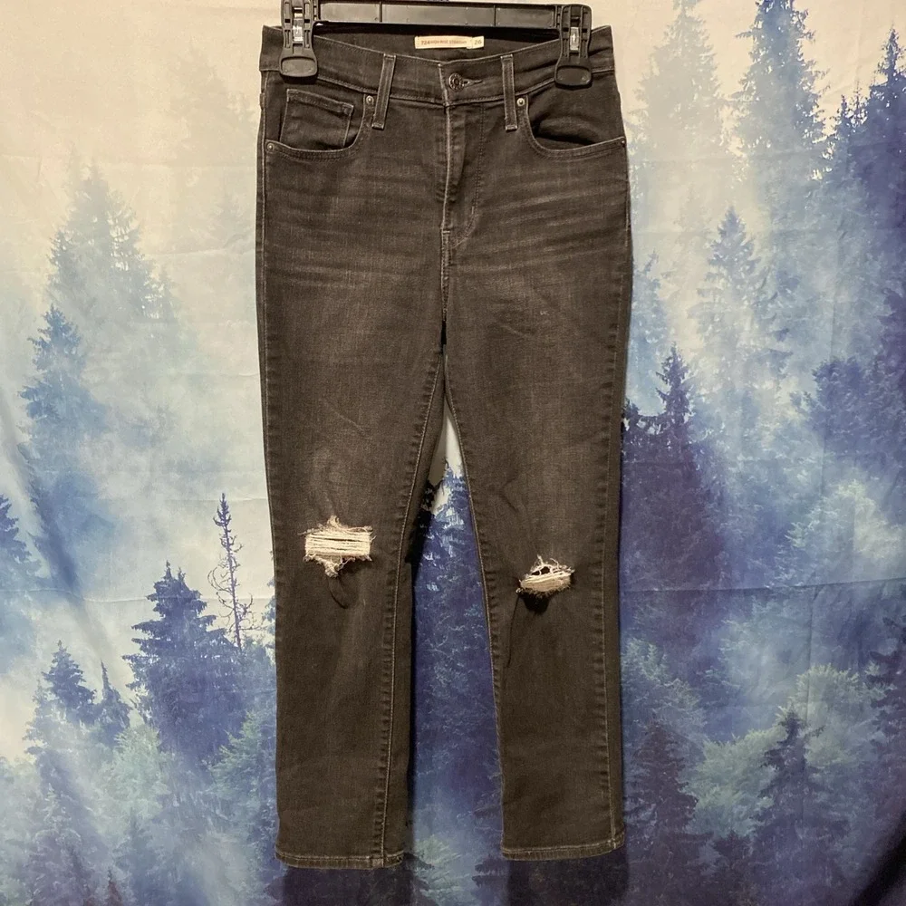 Levi's 724 High Rise Straight Leg Jeans in Black SZ 26